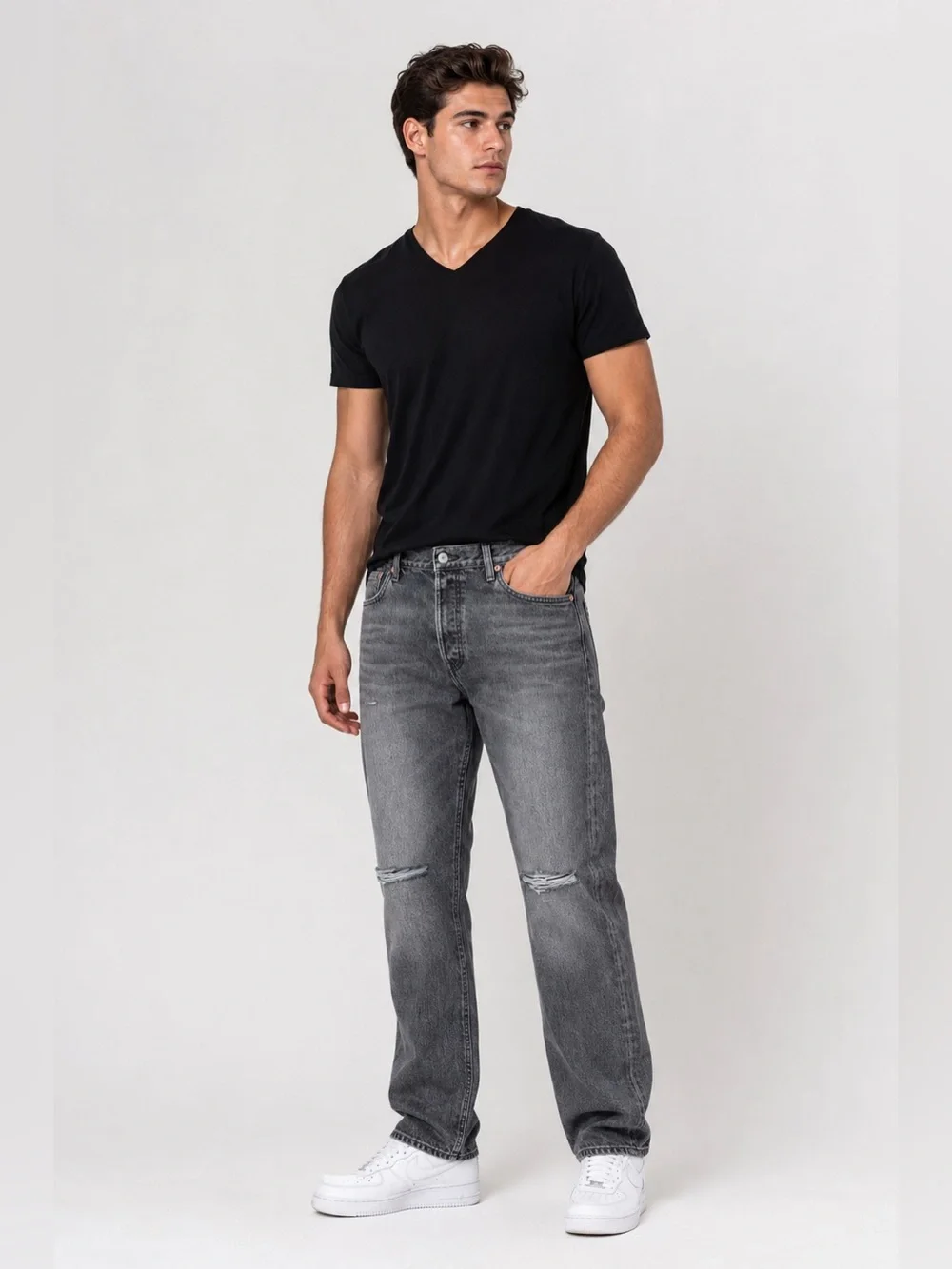 Levis Original 501 Original Straight Leg Jeans 35x34 Distressed Charcoal Gray